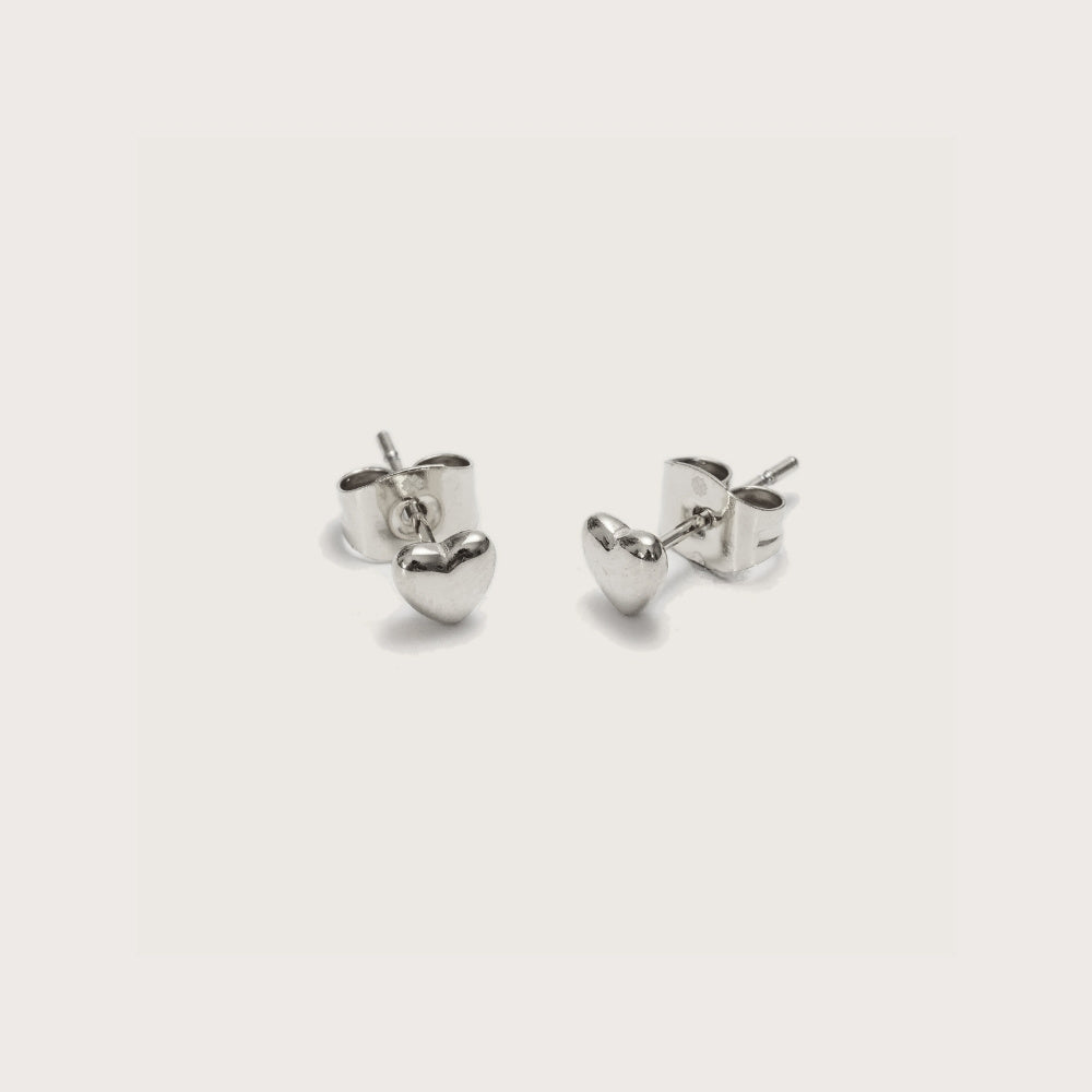 Silver Heart Studs