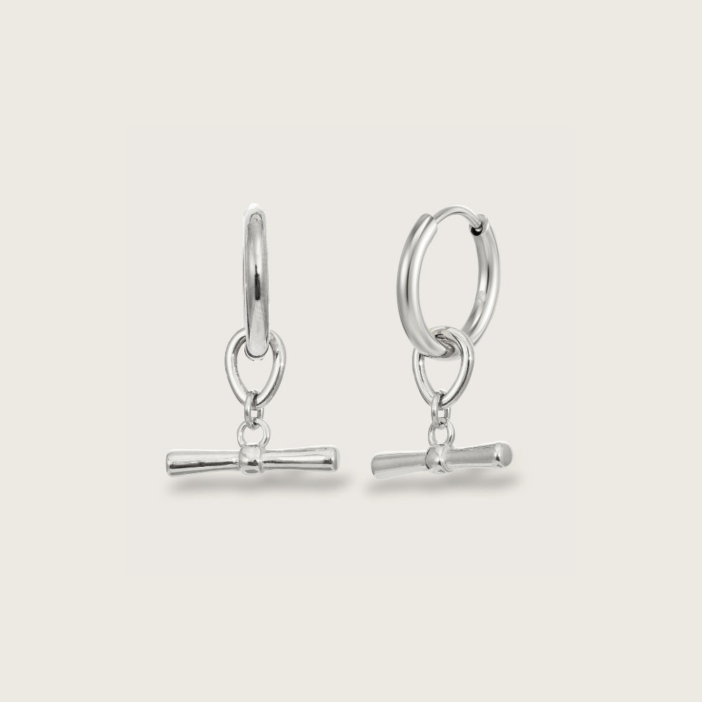 Silver T-Bar Charm Huggies