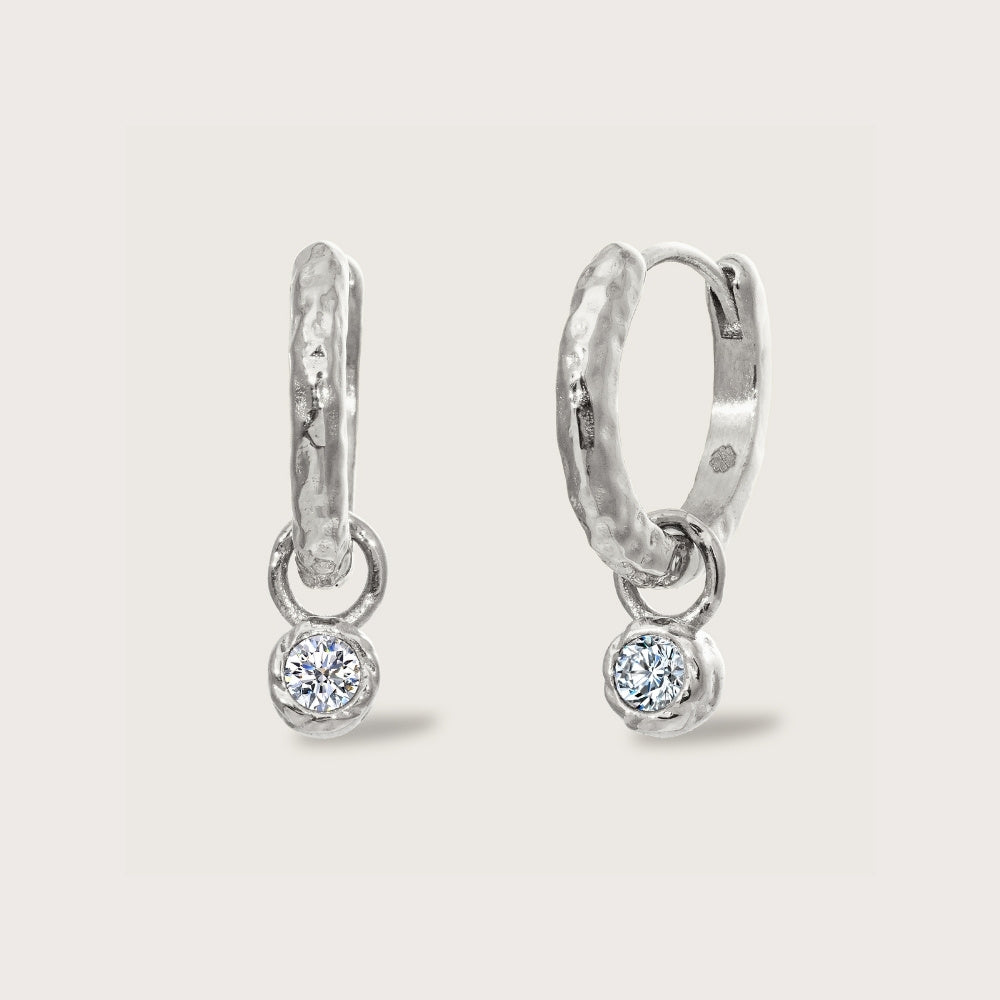 Silver Crystal Molten Round Charm Huggies
