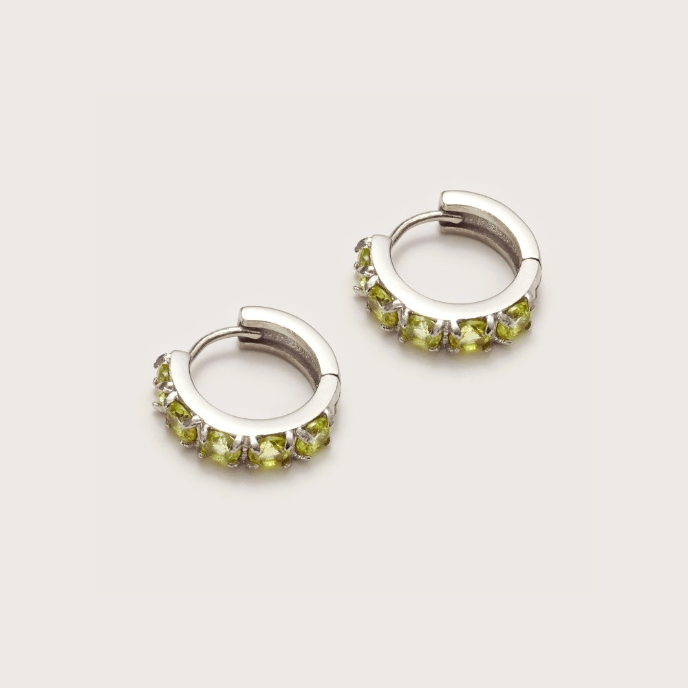 Silver Peridot Gemstone Huggies