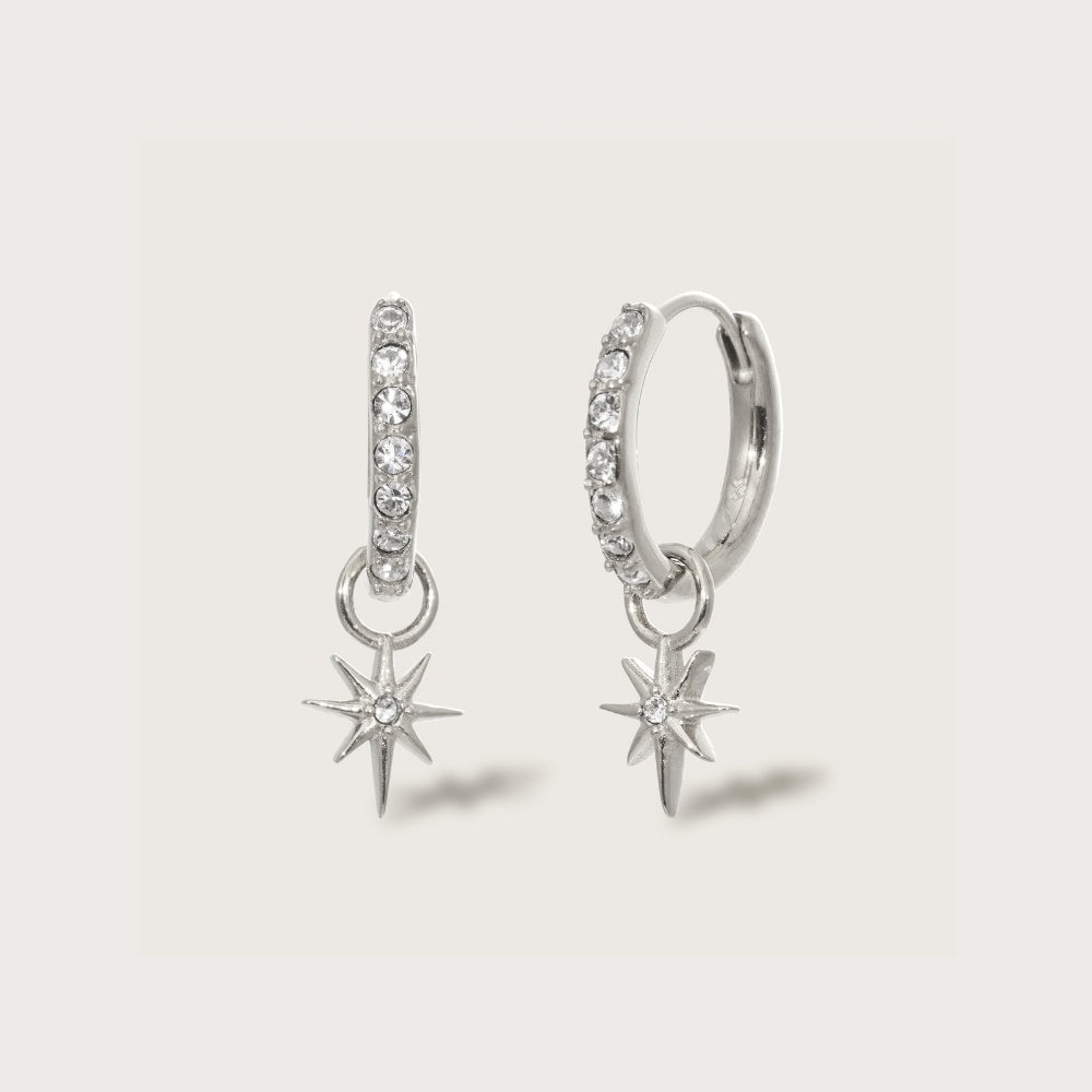 Silver Crystal Star Charm Huggies