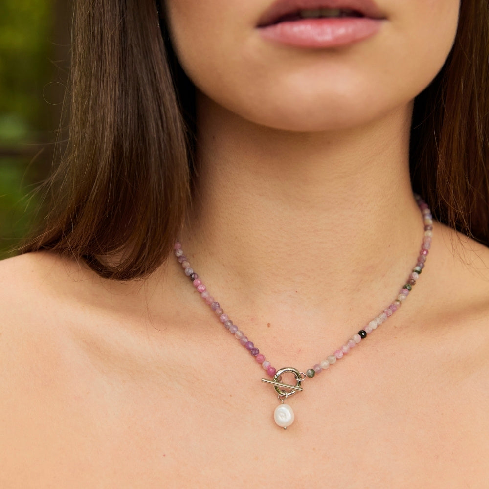 Silver Cala Tourmaline Pearl Necklace