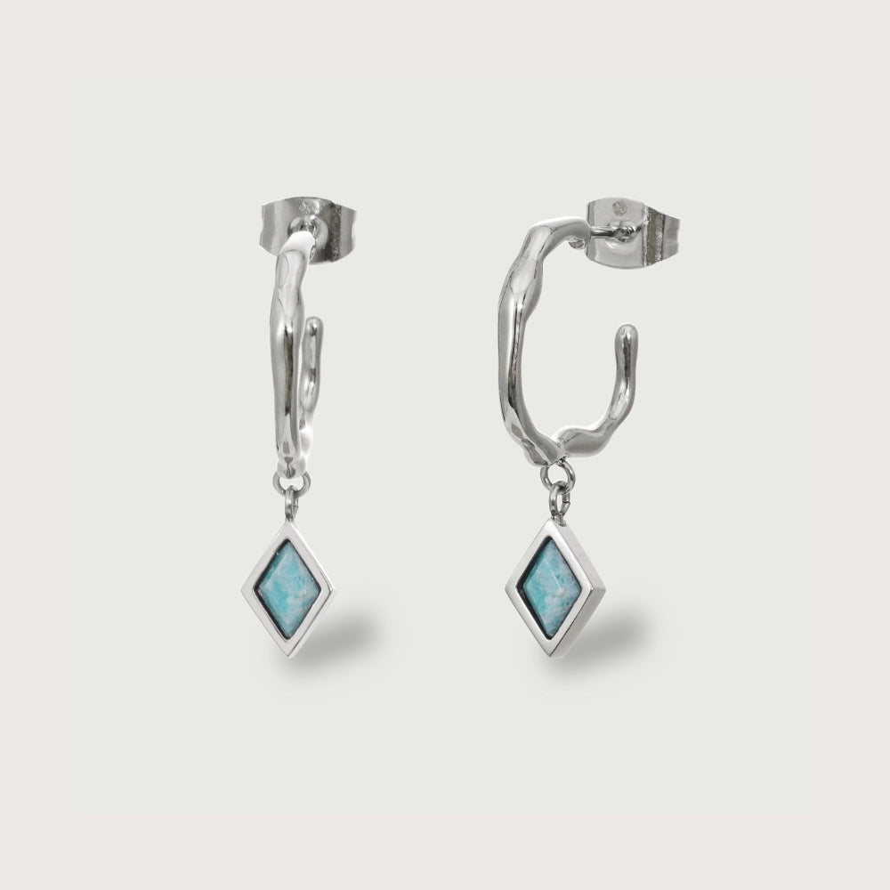 Silver Ethereal Amazonite Charm Hoops