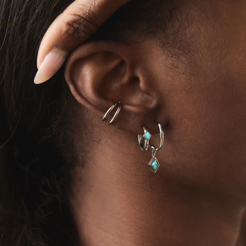 Silver Ethereal Amazonite Charm Hoops