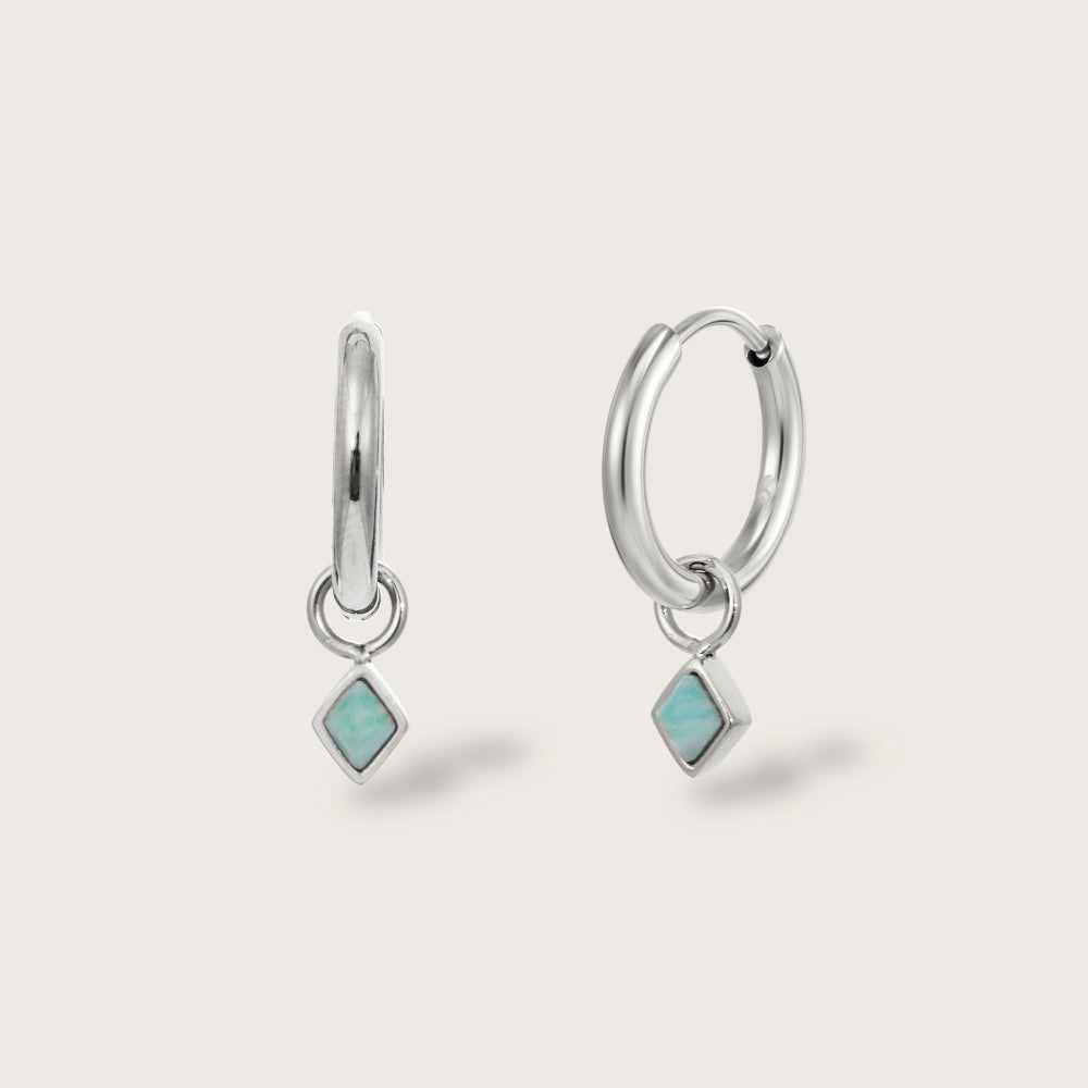 Silver Ethereal Amazonite Charm Huggies