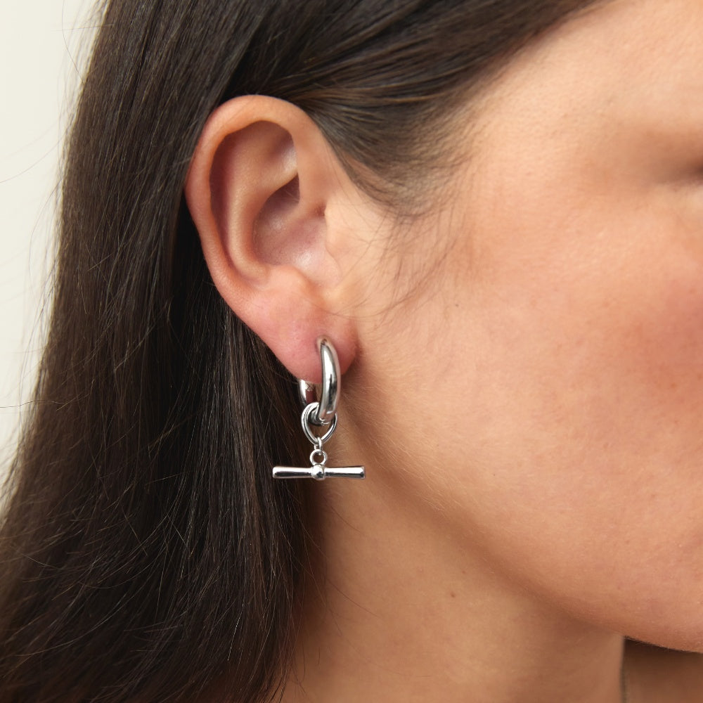 Silver T-Bar Chubby Hoops