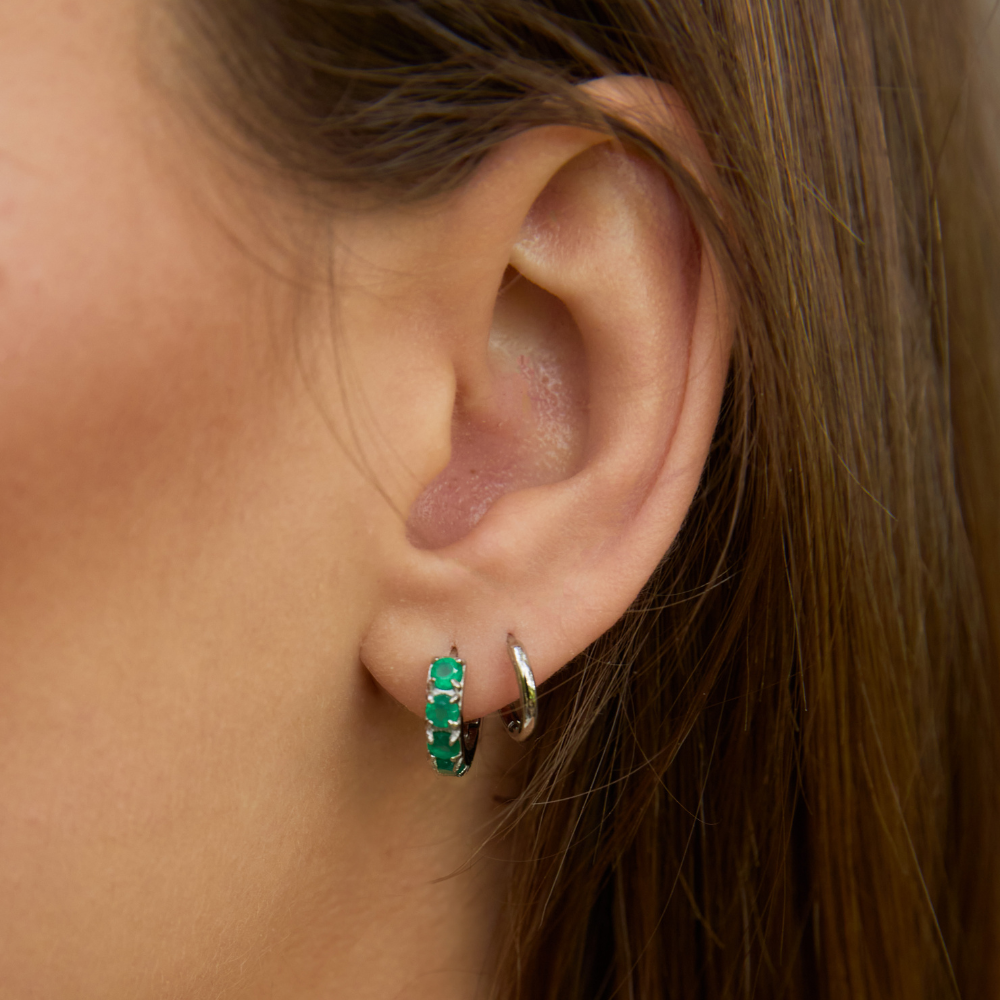 Silver Green Agate Gemstone Huggies