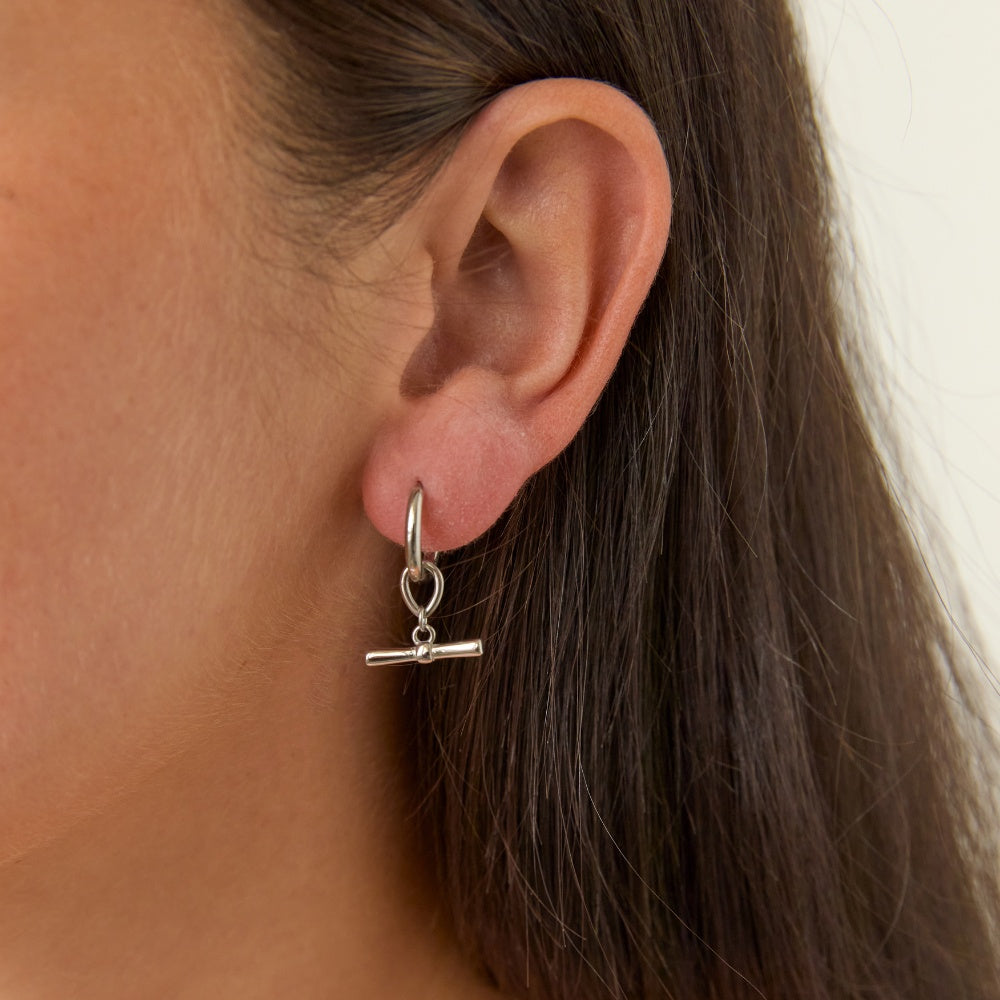 Silver T-Bar Charm Huggies