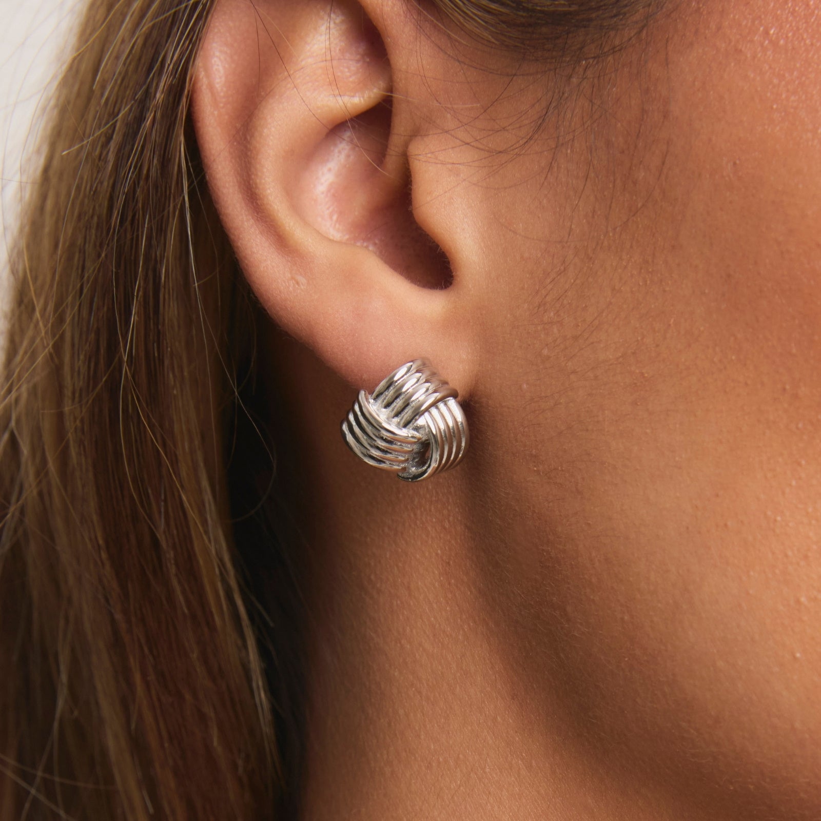 Silver Signature Knot Studs – alternate view