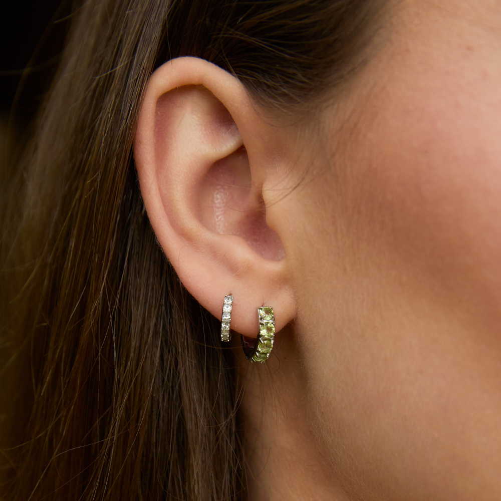 Silver Peridot Gemstone Huggies