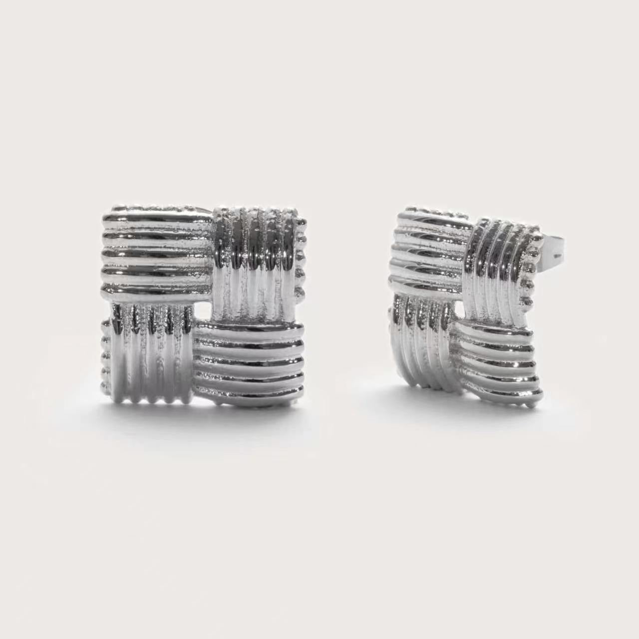 Silver Square Woven Statement Studs
