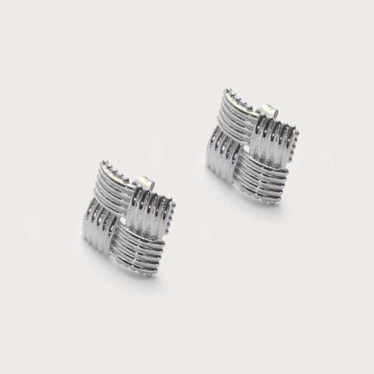 Silver Square Woven Statement Studs