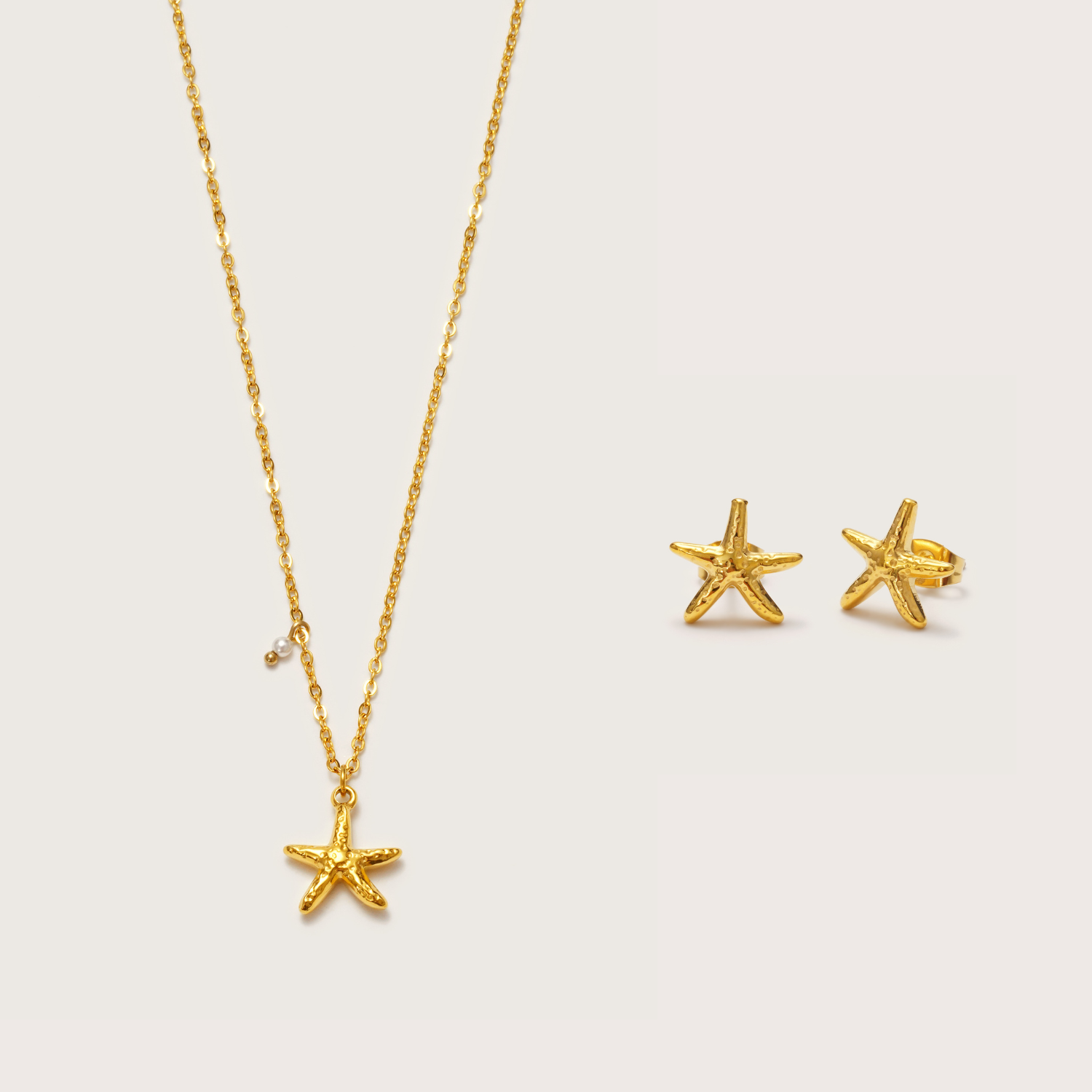 Gold Starfish Necklace and Earrings Set