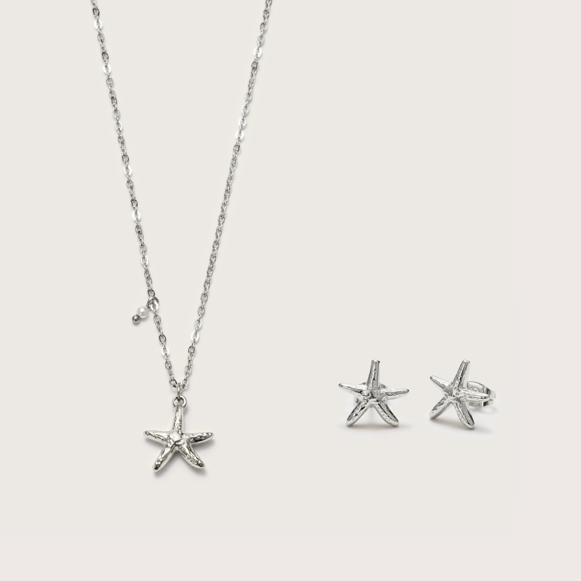 Silver Starfish Necklace and Earrings Set