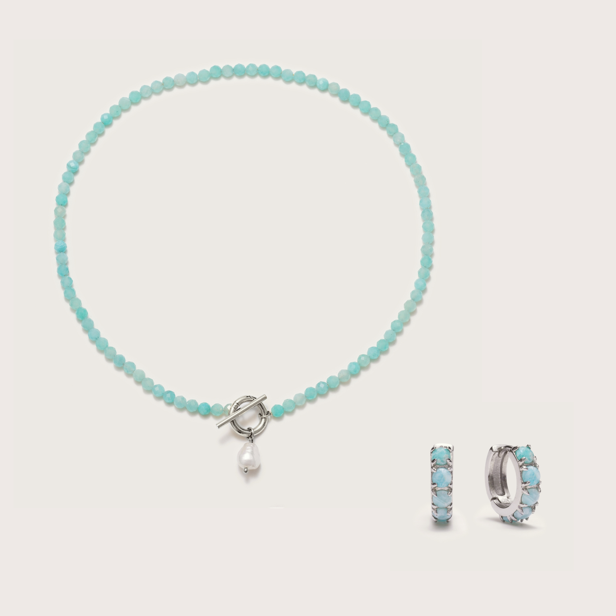 Silver Cala Amazonite Necklace and Earrings Set