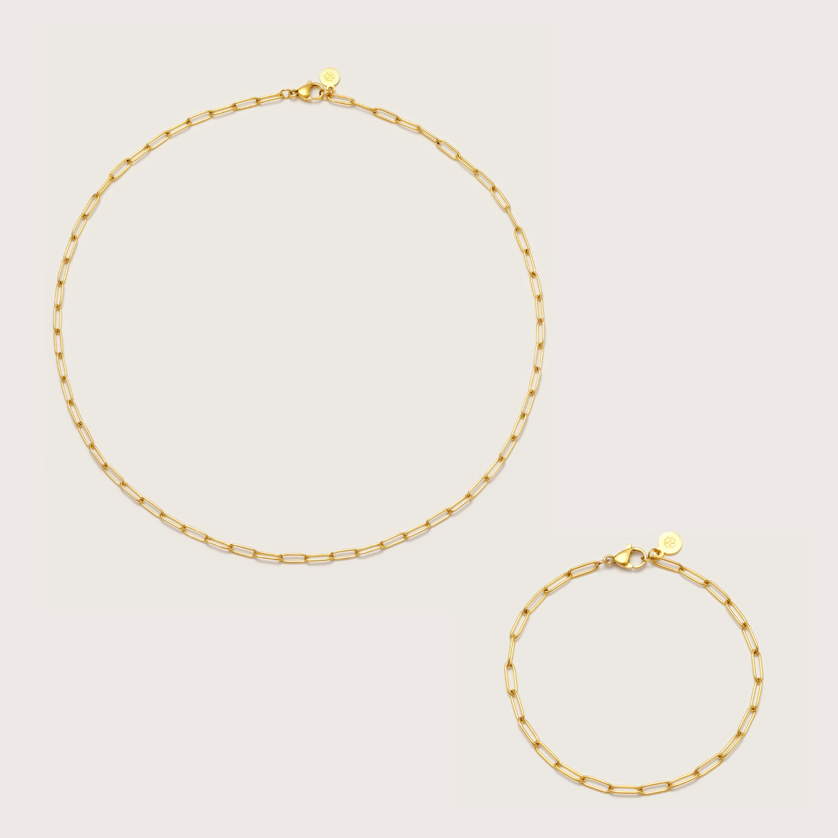 ALEXCRAFT Set Collana Girocollo E Bracciale In Placcato Oro - Maglia Ovale A Catena - 14K, Ipoallergenico