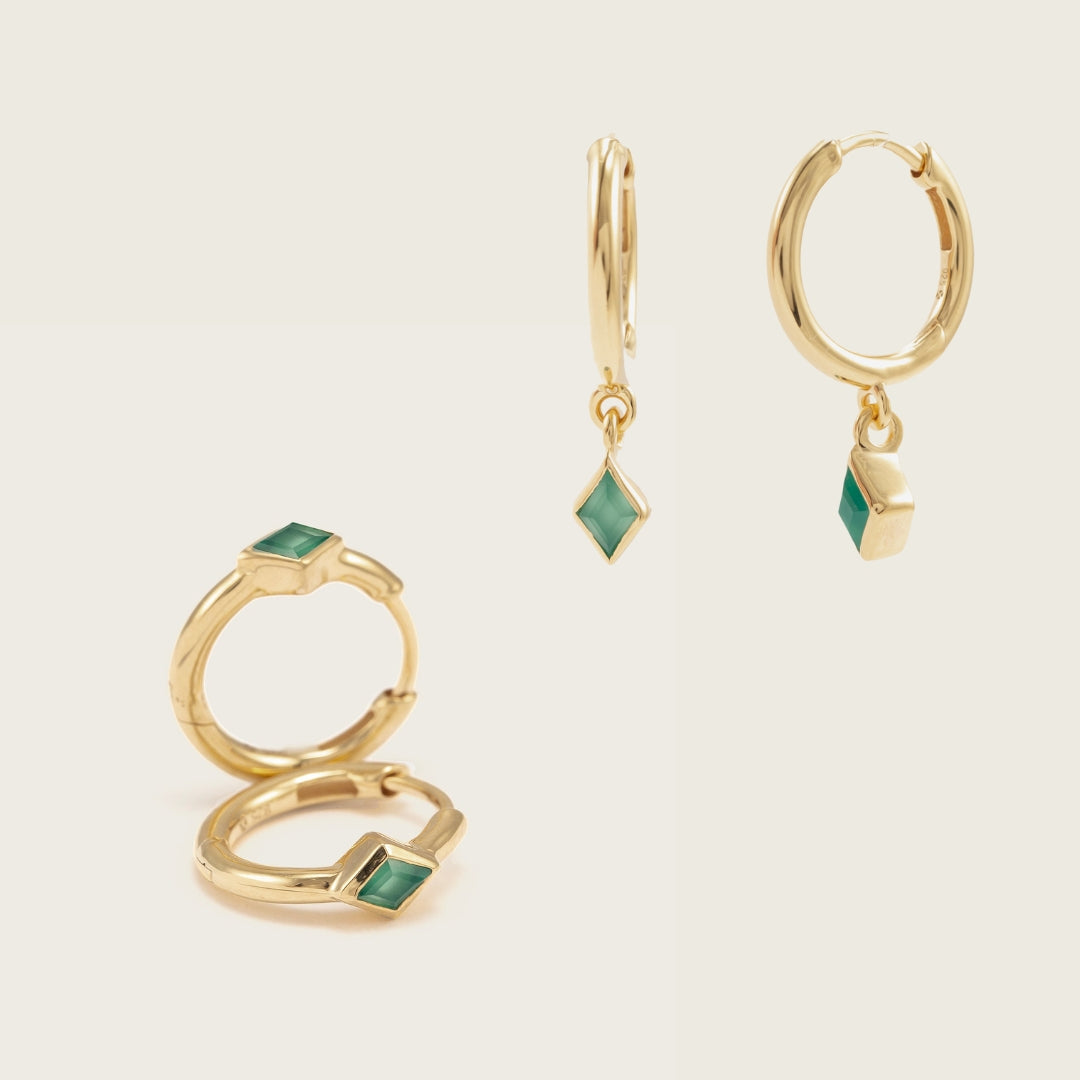 Gold Ethereal Green Onyx Huggie Stacking Set