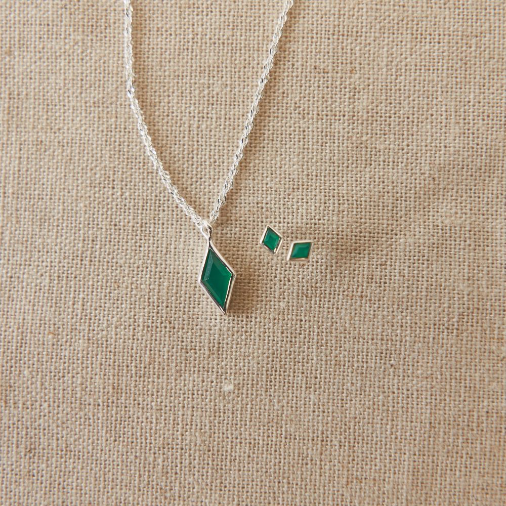 Silver Ethereal Green Onyx May Birthstone Pendant Necklace