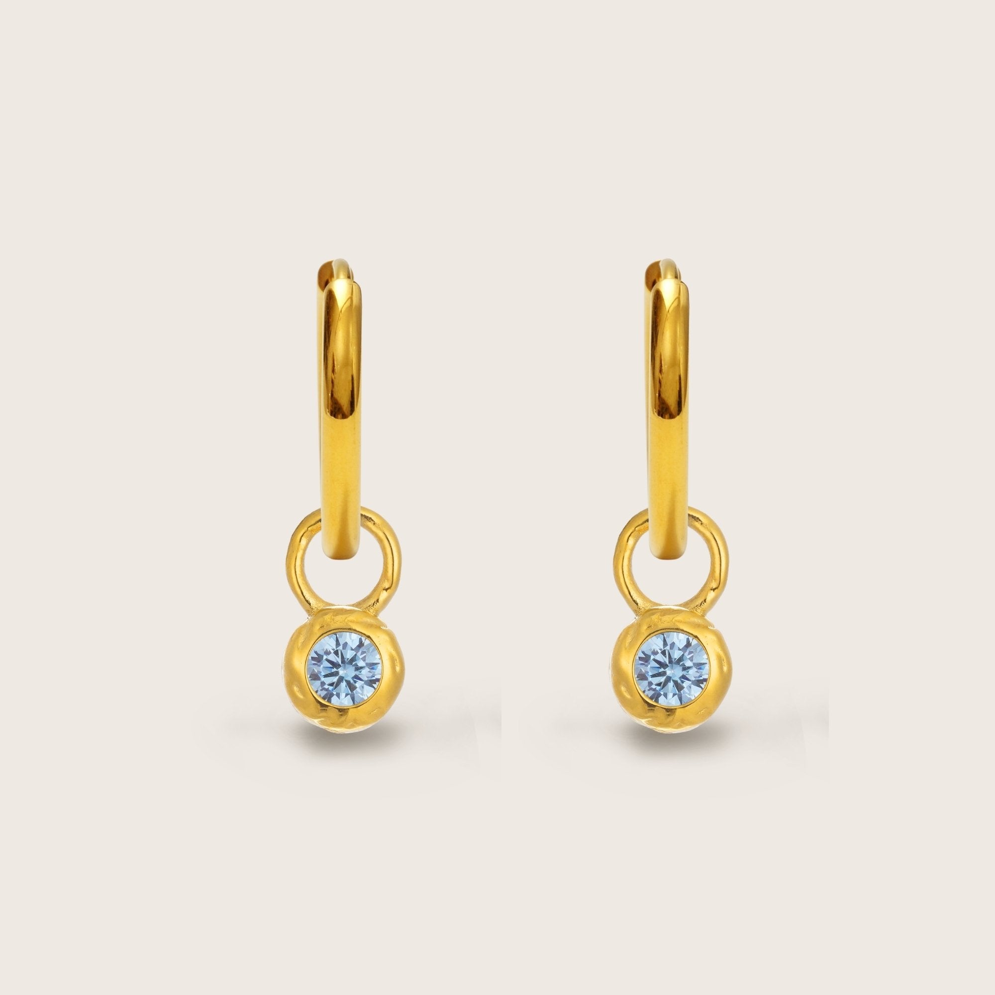 Gold Crystal Aquamarine Charm Huggies