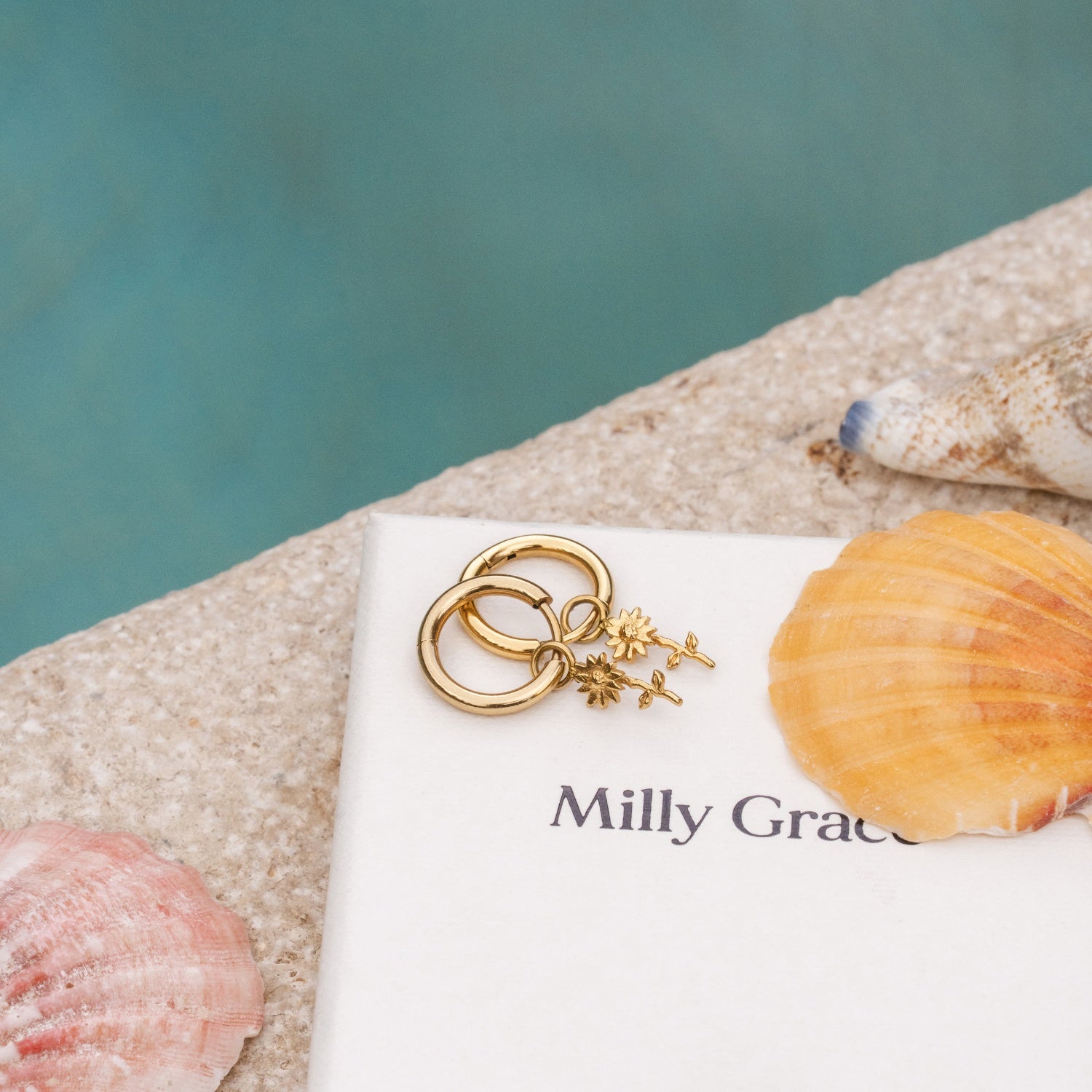 Gold Sunflower Charm Huggies