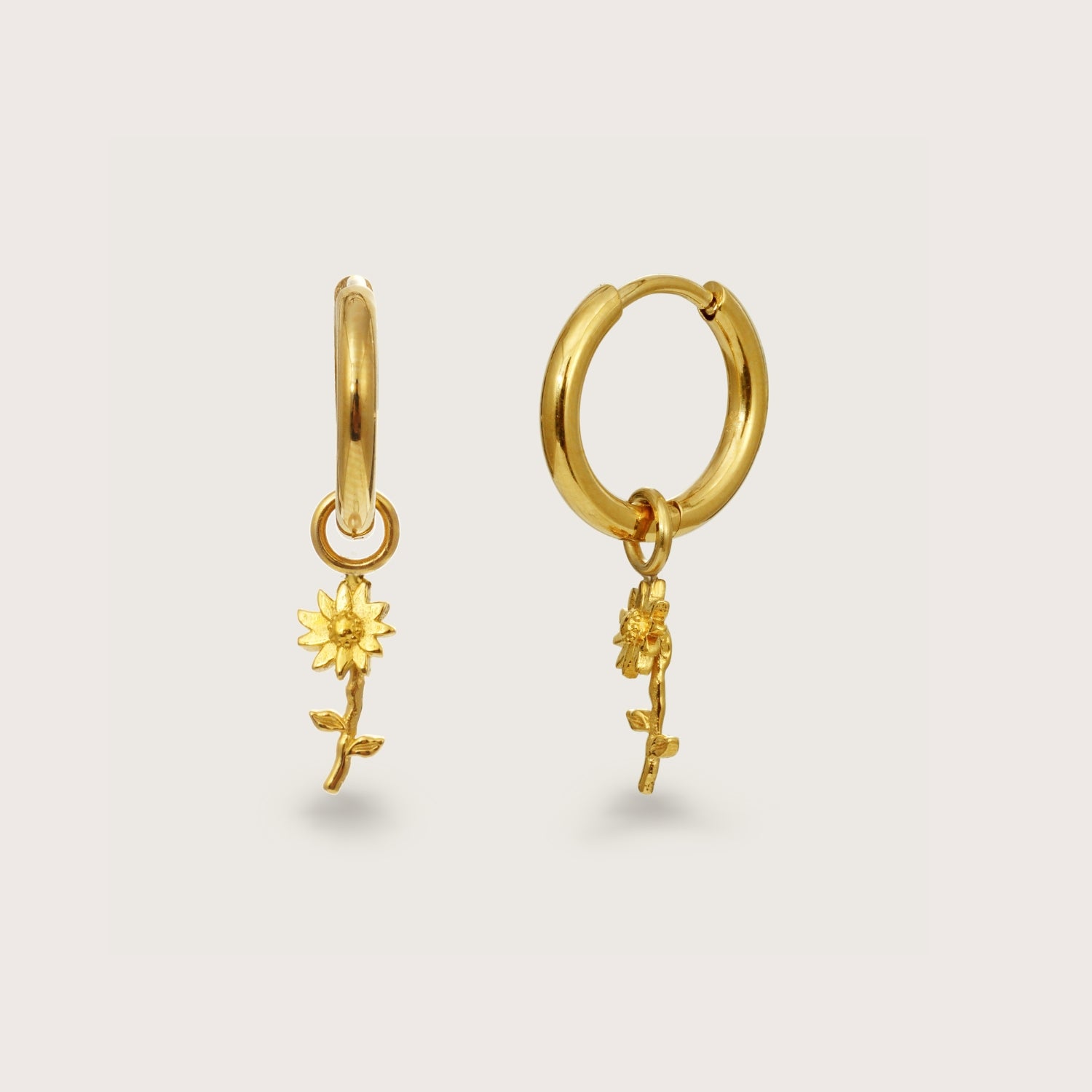 Gold Sunflower Charm Huggies