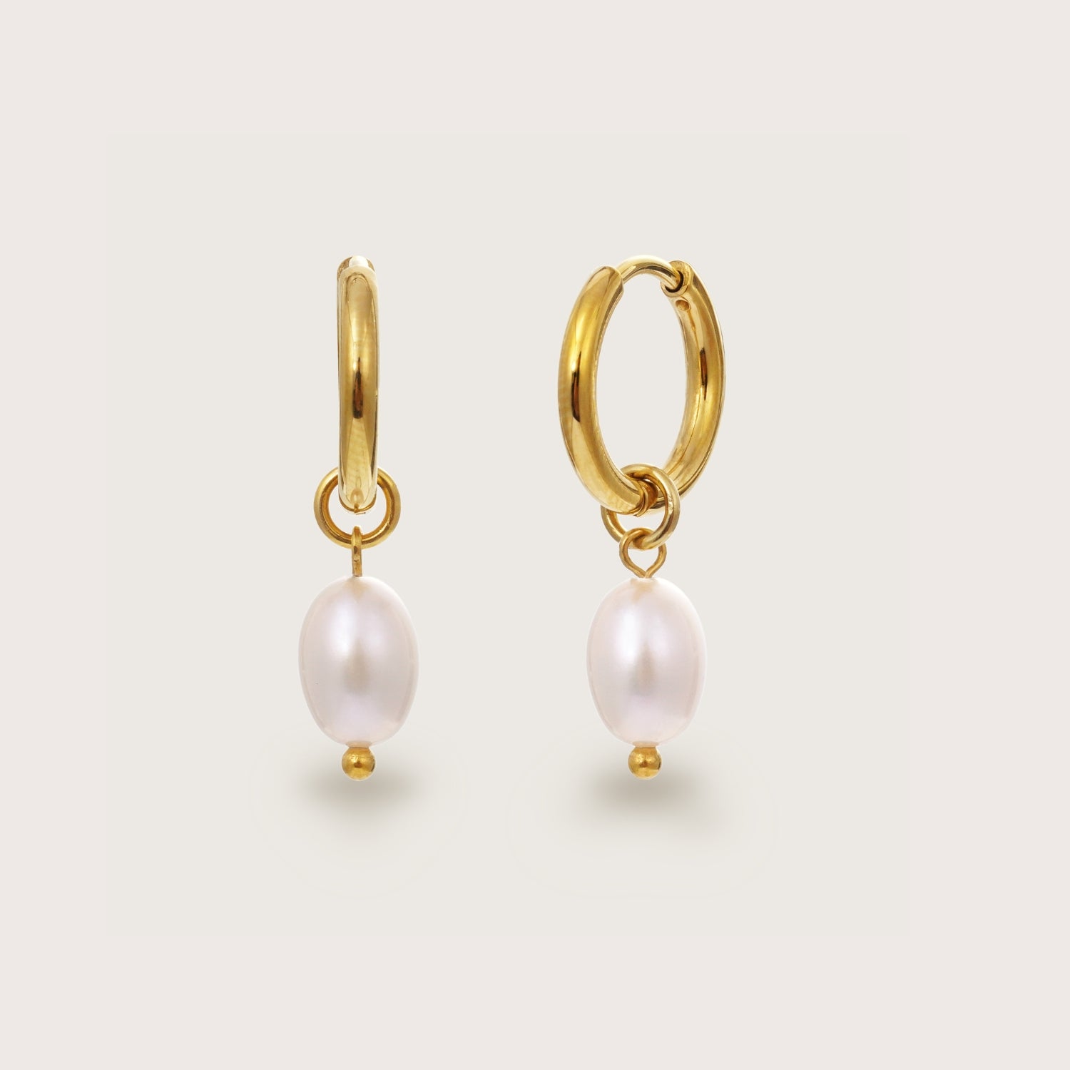 Gold Pearl Charm Huggies
