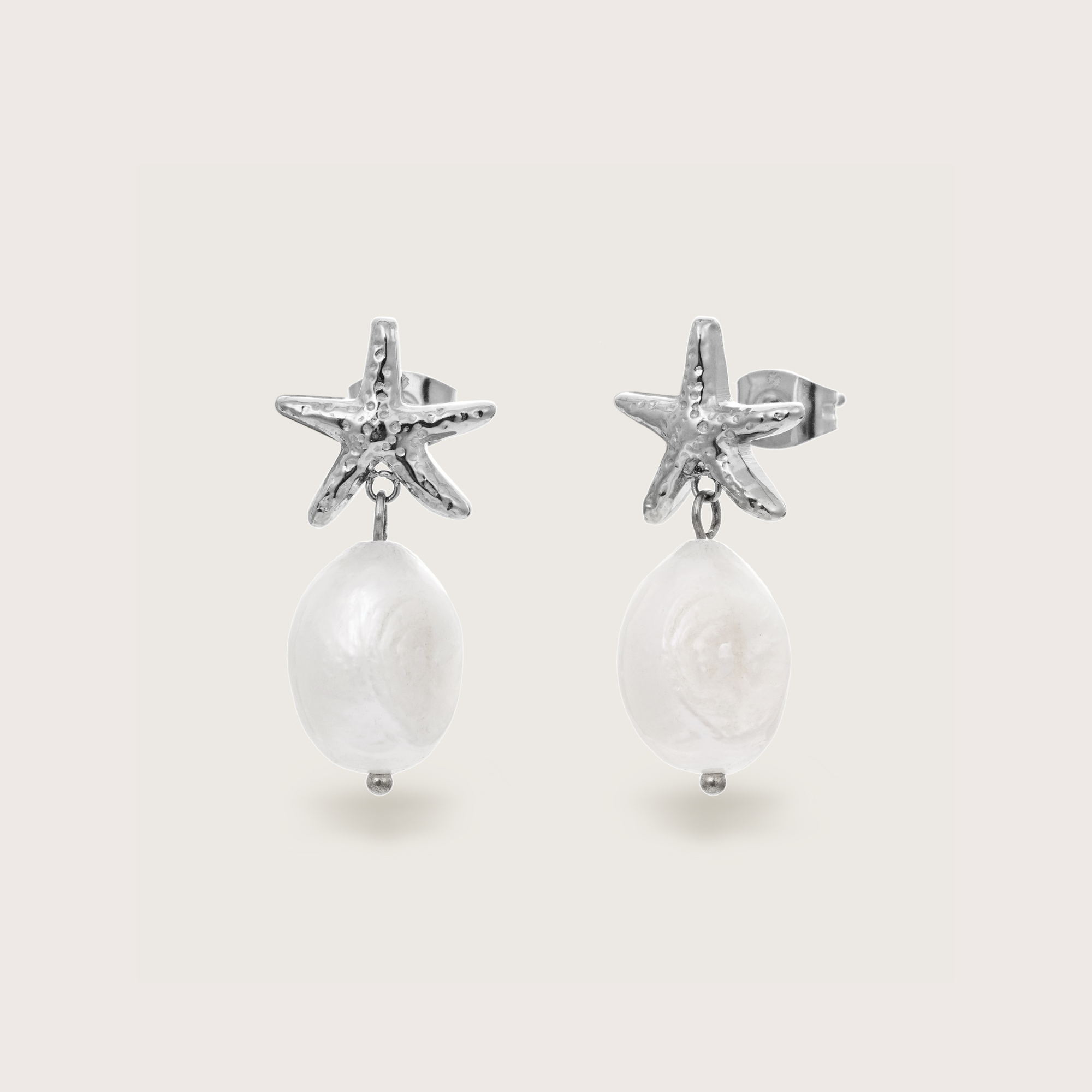 Silver Starfish Pearl Stud Earrings