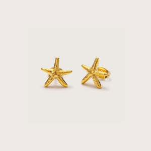 Gold Starfish Stud Earrings, waterproof gold studs with textured starfish detail