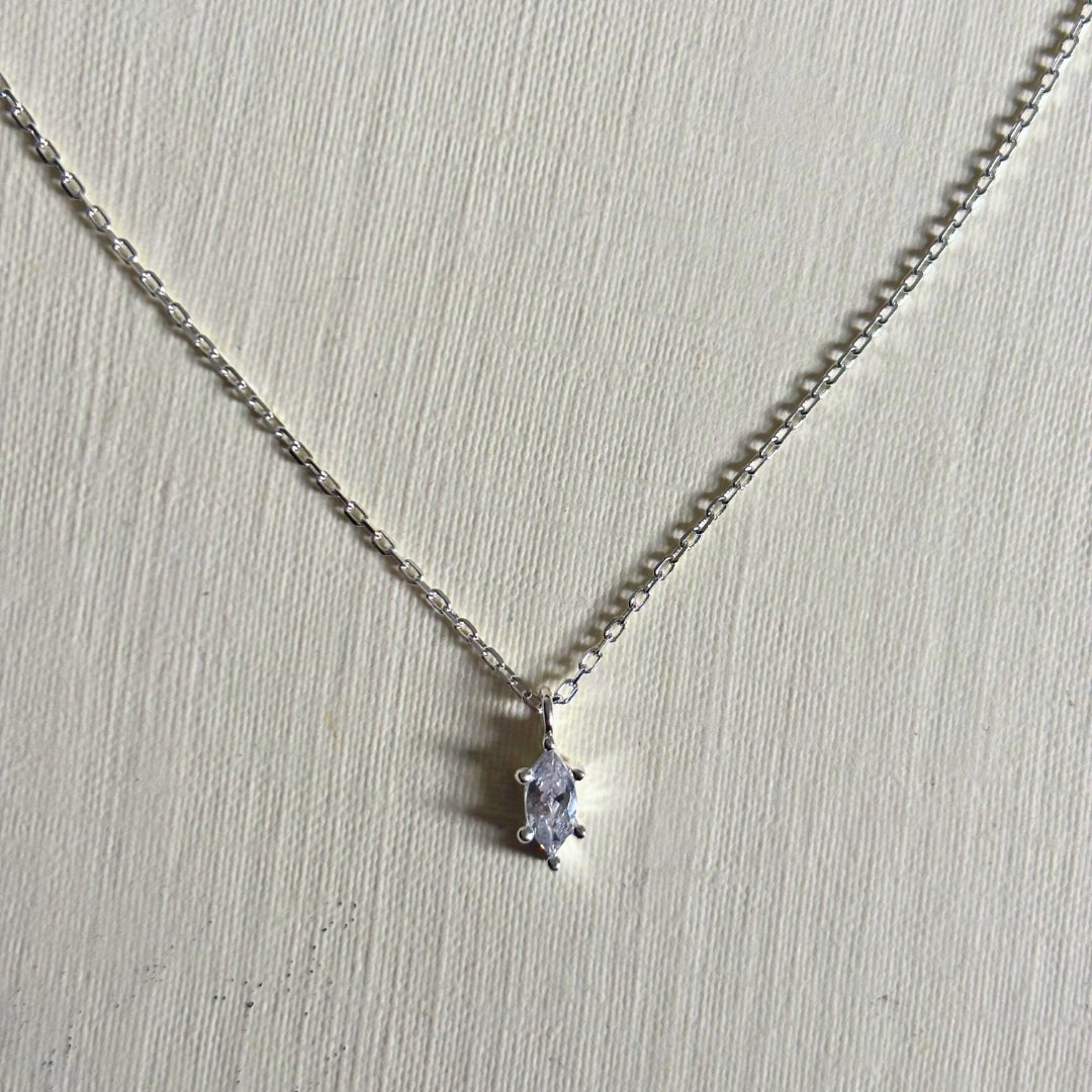 Sample Sale Silver Crystal Marquise Necklace (Sterling Silver)