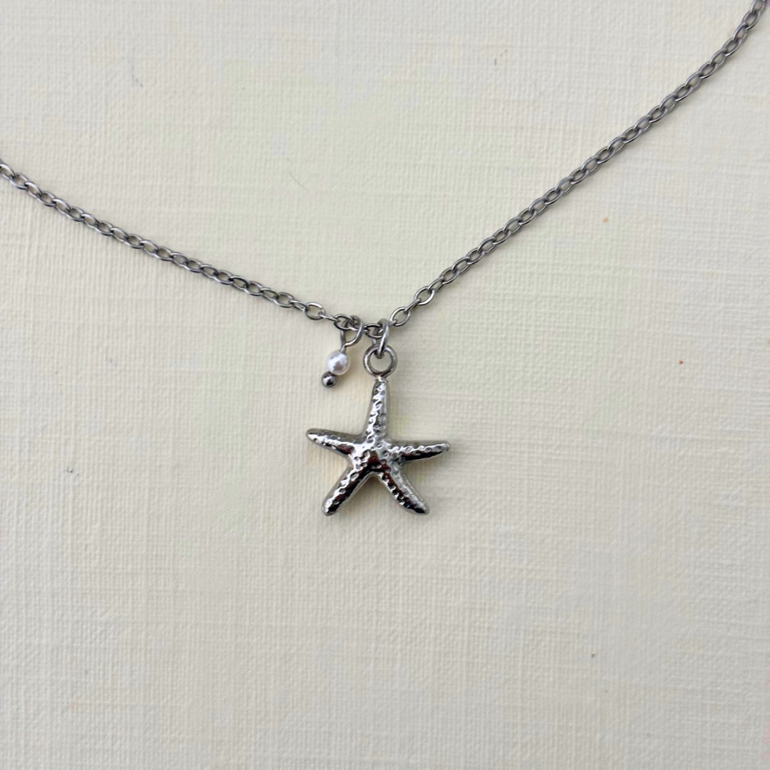 Sample Sale Silver Starfish Pendant Necklace (Waterproof)