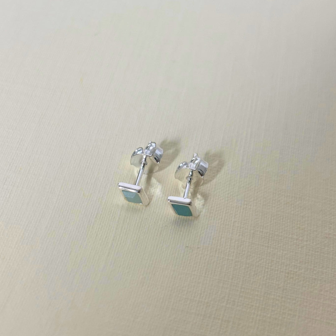 Sample Sale Silver Amazonite Rhombus Studs (Sterling Silver)