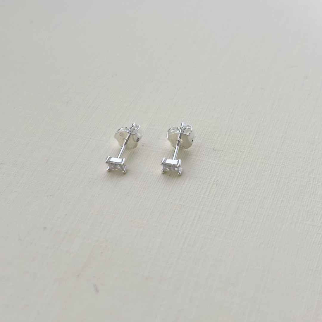 Sample Sale Silver Baguette Gemmed Studs (Sterling Silver)