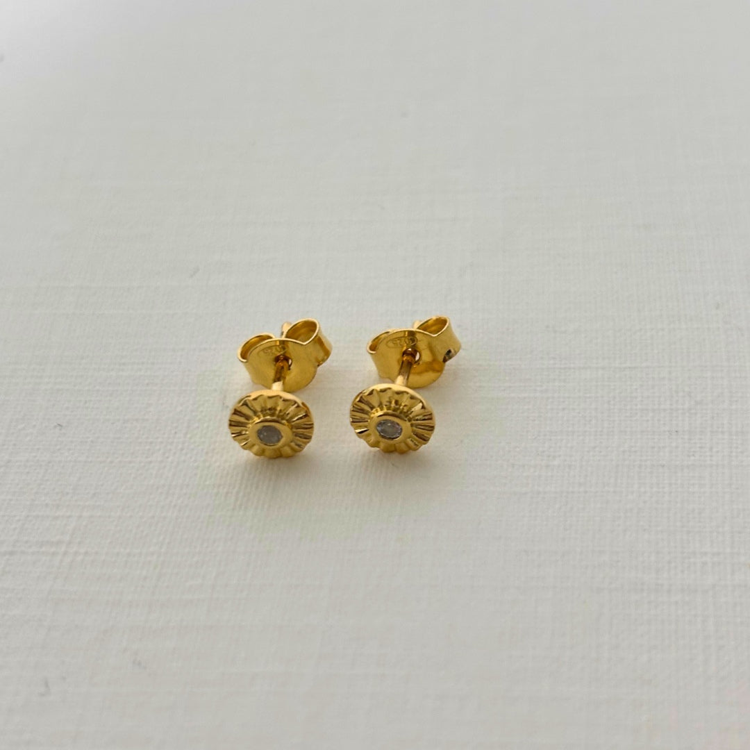 Sample Sale Gold White Topaz Sundial Studs (Sterling Silver)