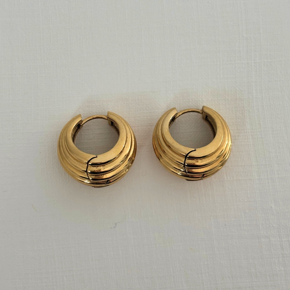 Sample Sale Gold Dome Chunky Ridged Hoops (Waterproof)