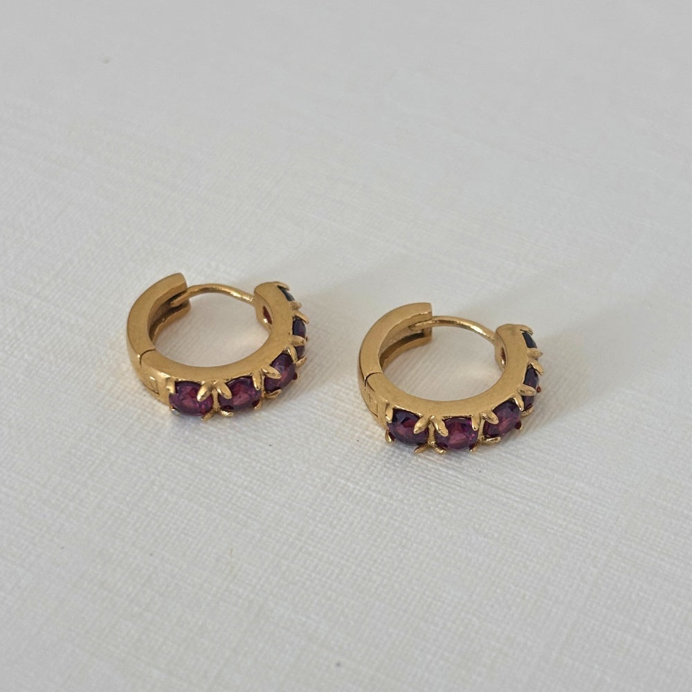 Sample Sale Gold Rhodolite Garnet Gemstone Huggies (Waterproof)
