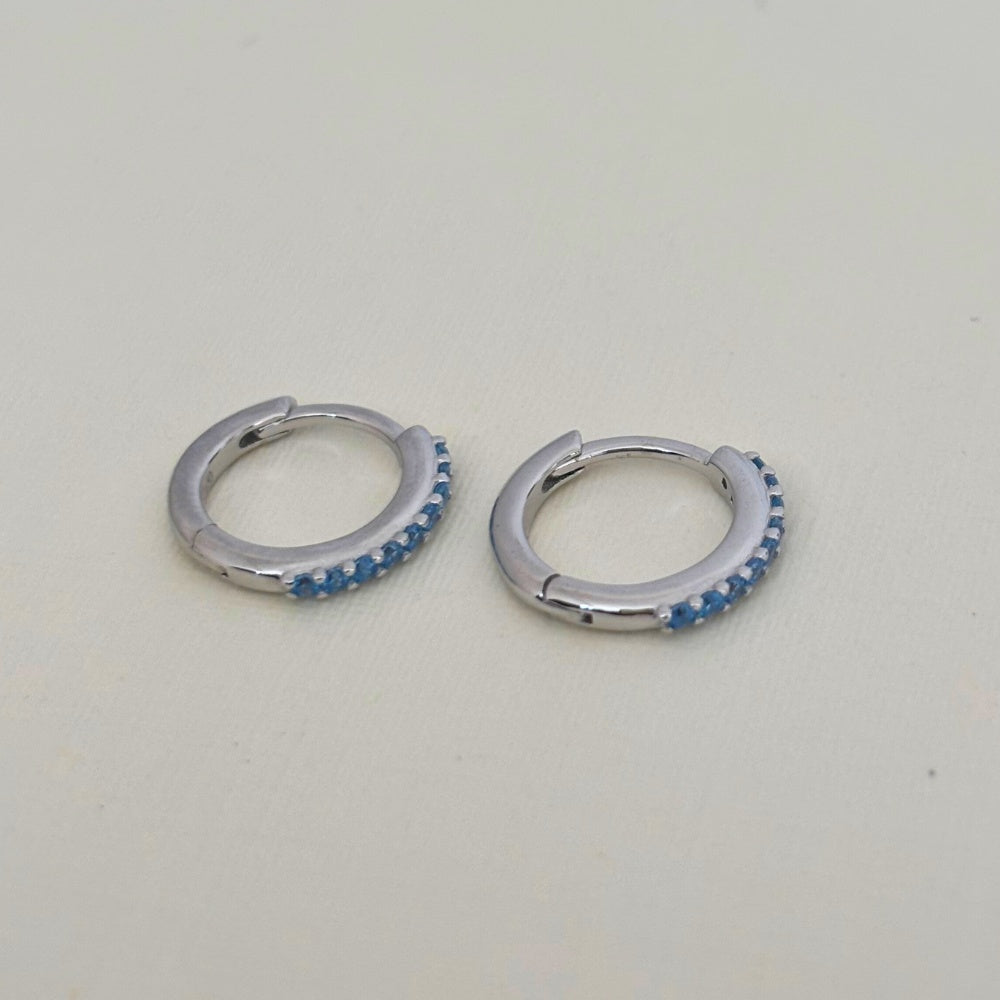 Sample Sale Silver Aqua Crystal Huggies (Sterling Silver)