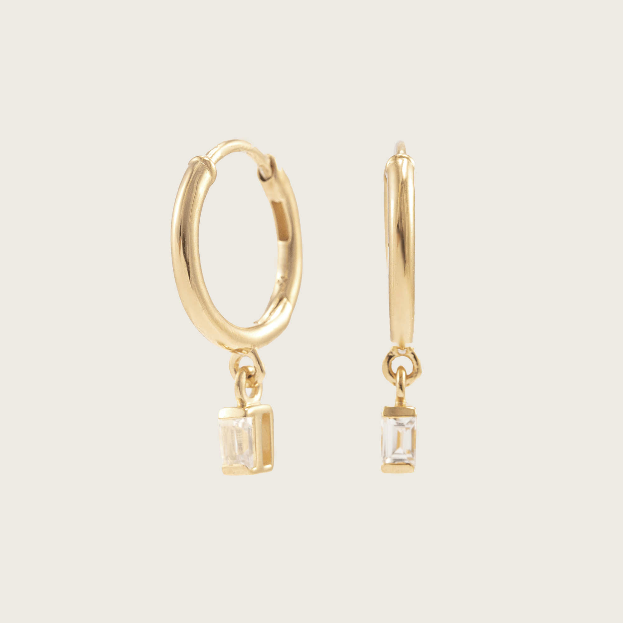 Gold Baguette Charm Huggie Earrings
