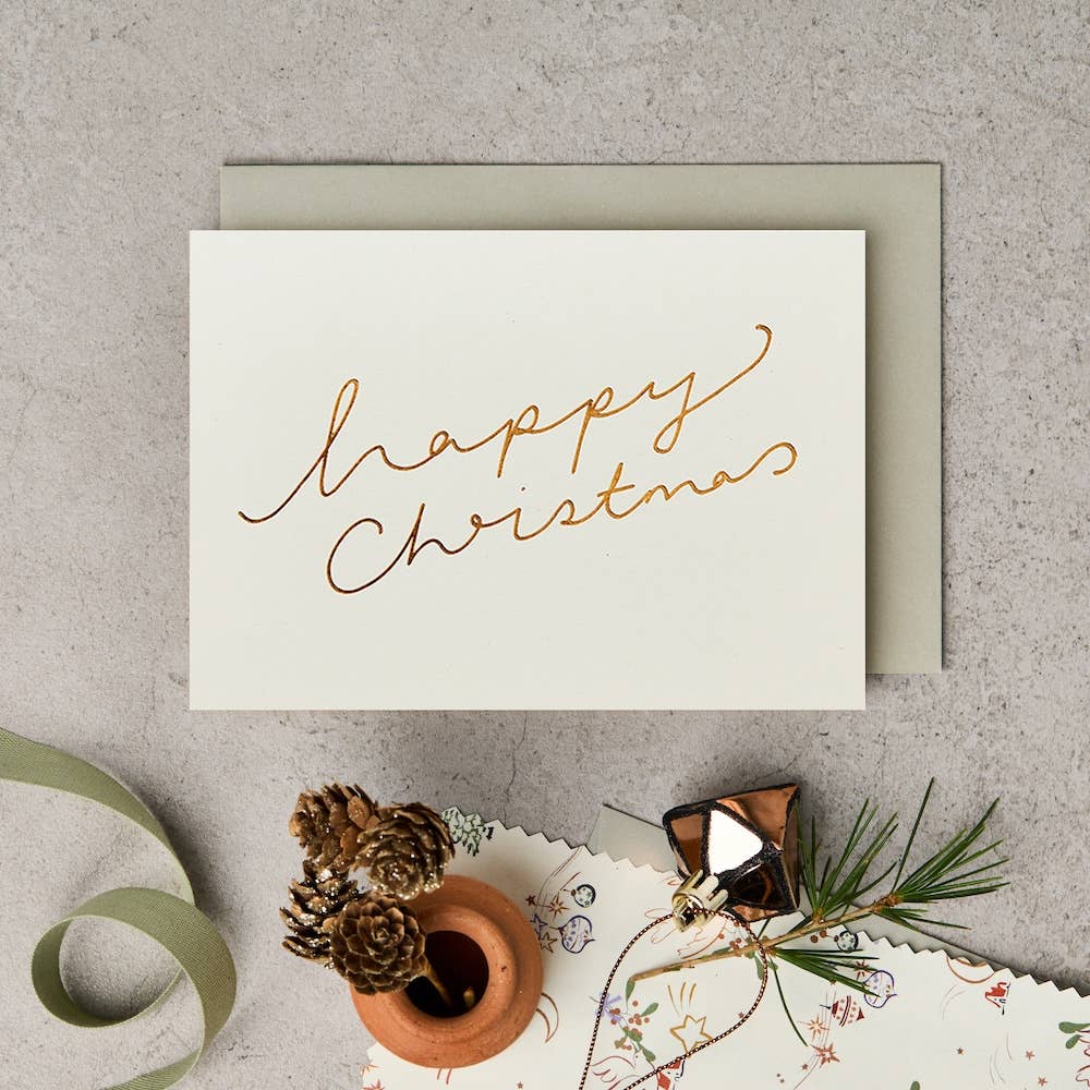 Happy Christmas Christmas Scroll Card in Cream | A6