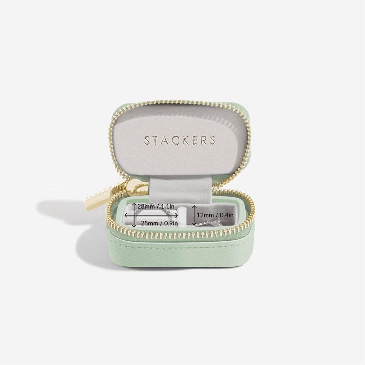 Sage Green Petite Zipped Travel Jewellery Box