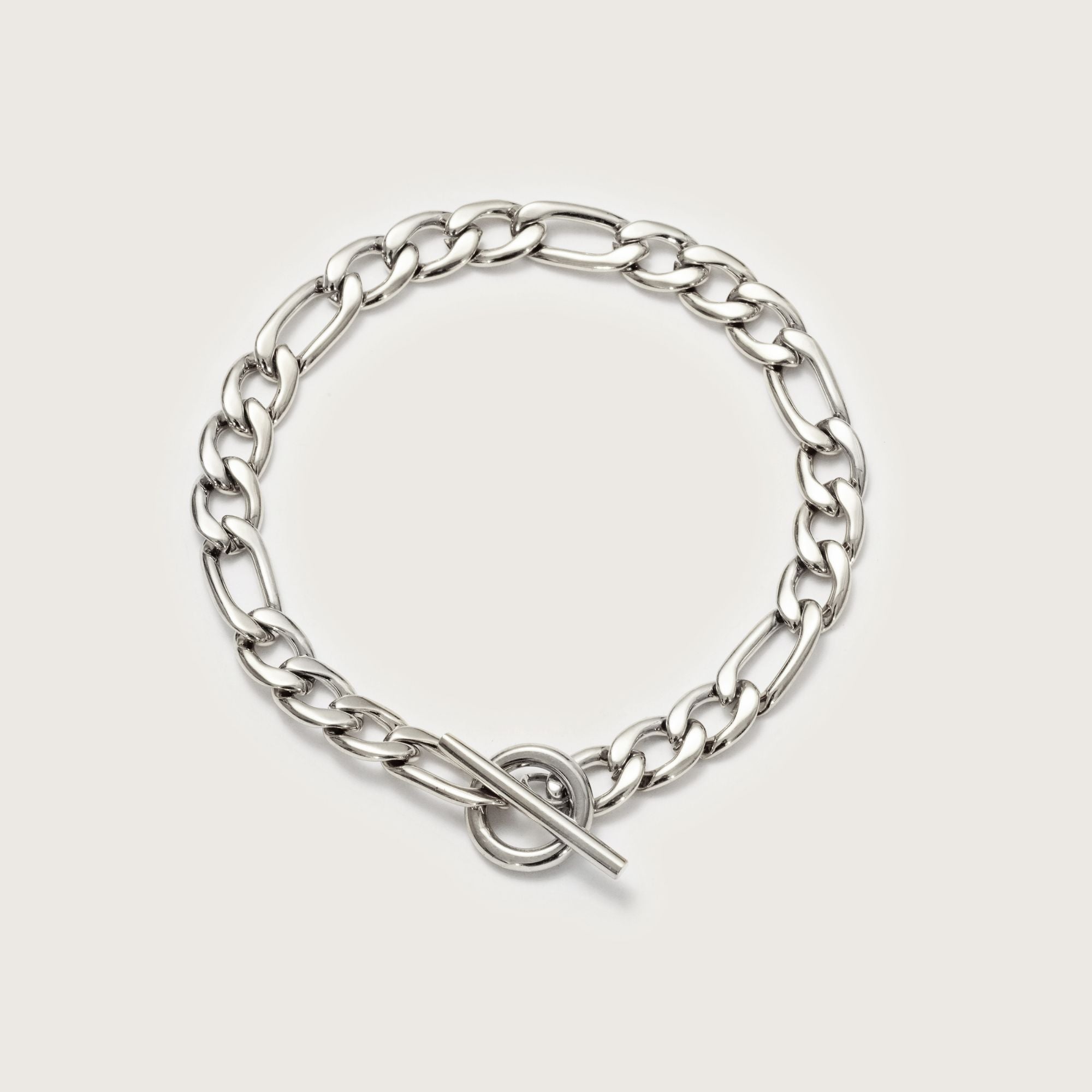 Silver Chunky Figaro T-Bar Bracelet