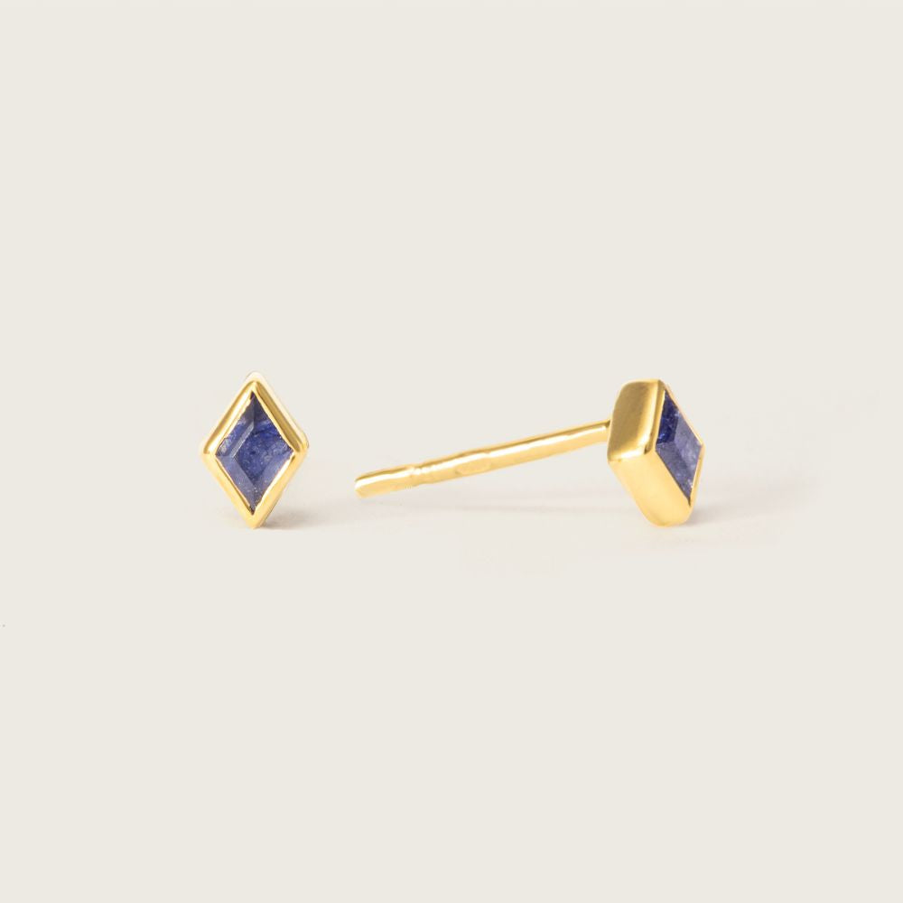 Gold Ethereal Blue Sapphire September Birthstone Stud Earrings