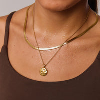 Gold Snake Chain Necklace paired with Balearic Necklace on model