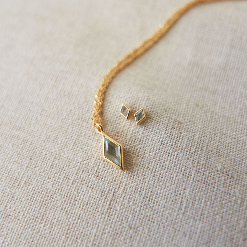 Gold Ethereal Blue Topaz December Birthstone Pendant Necklace