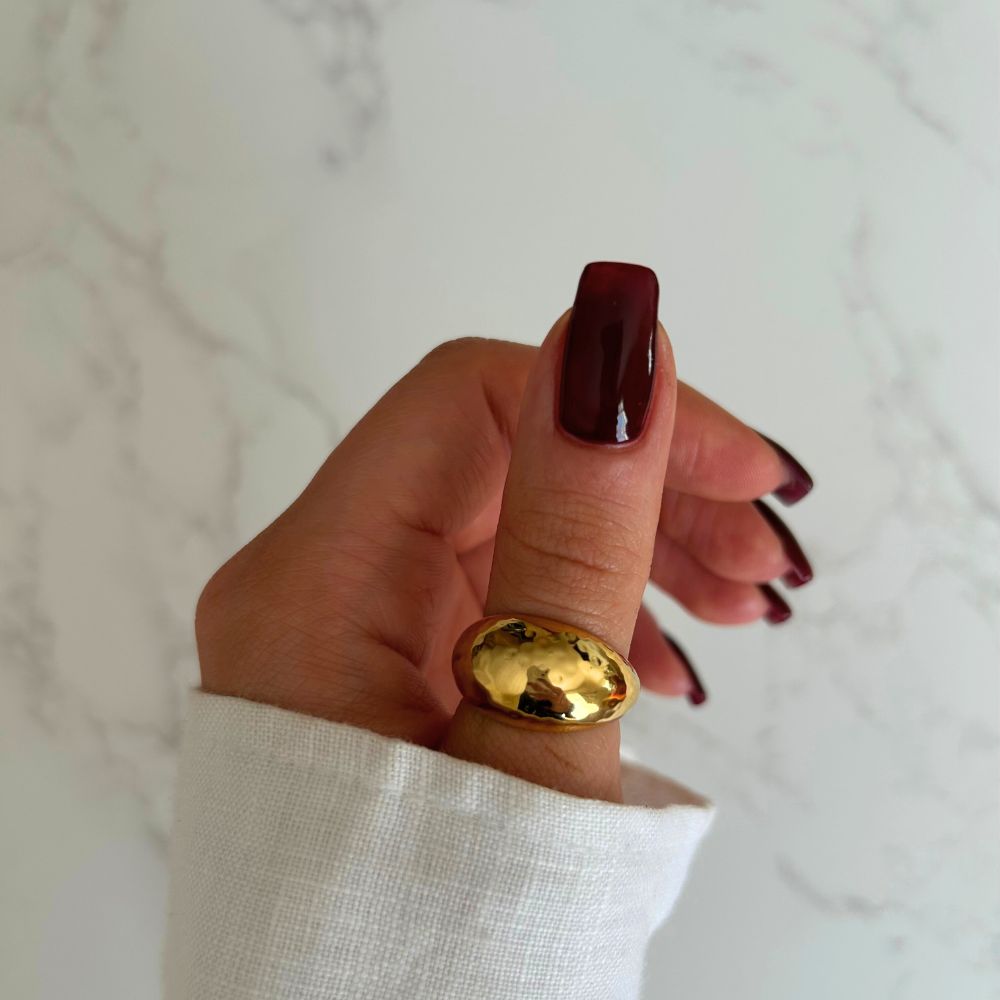 Gold Maxi Hammered Dome Ring
