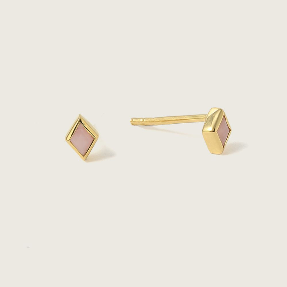 Gold Ethereal Pink Opal October Birthstone Stud Earrings