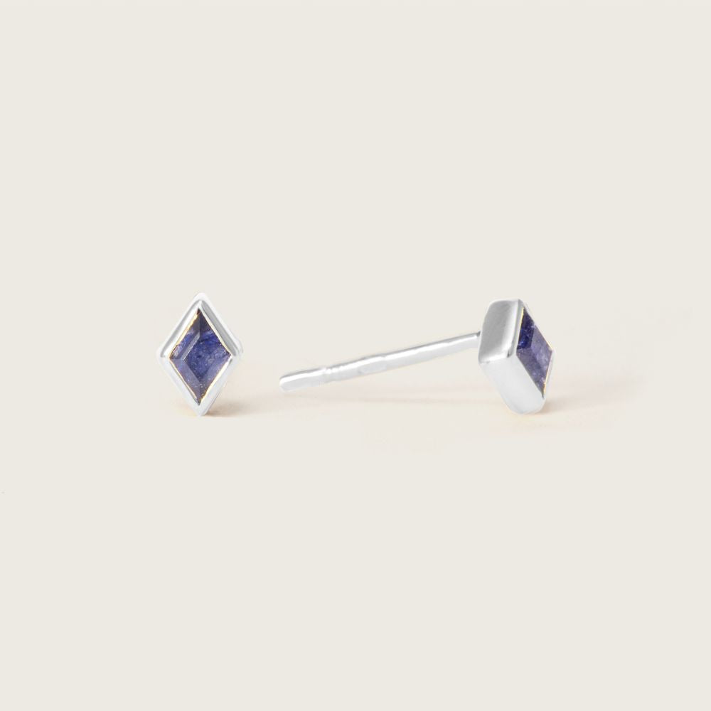 Silver Ethereal Blue Sapphire September Birthstone Stud Earrings