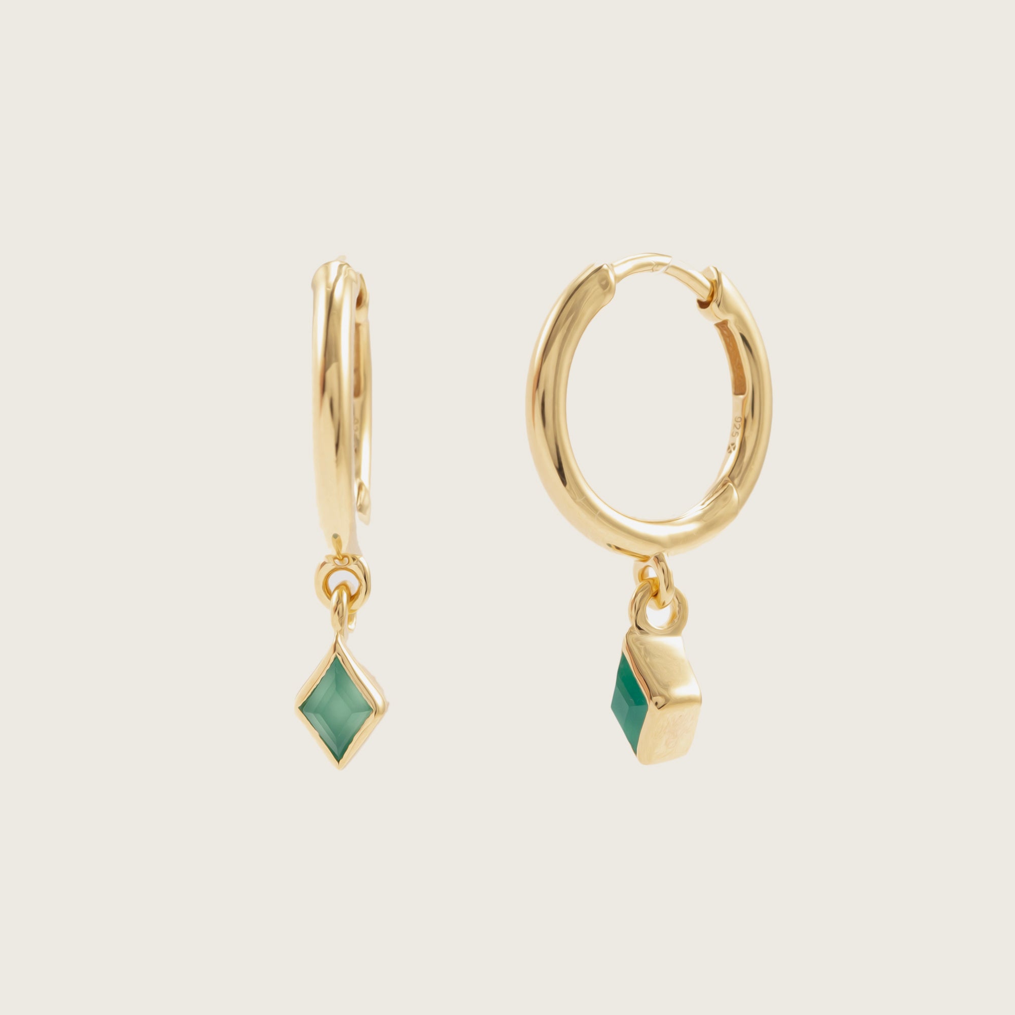 Gold Ethereal Green Onyx Charm Huggie Earrings