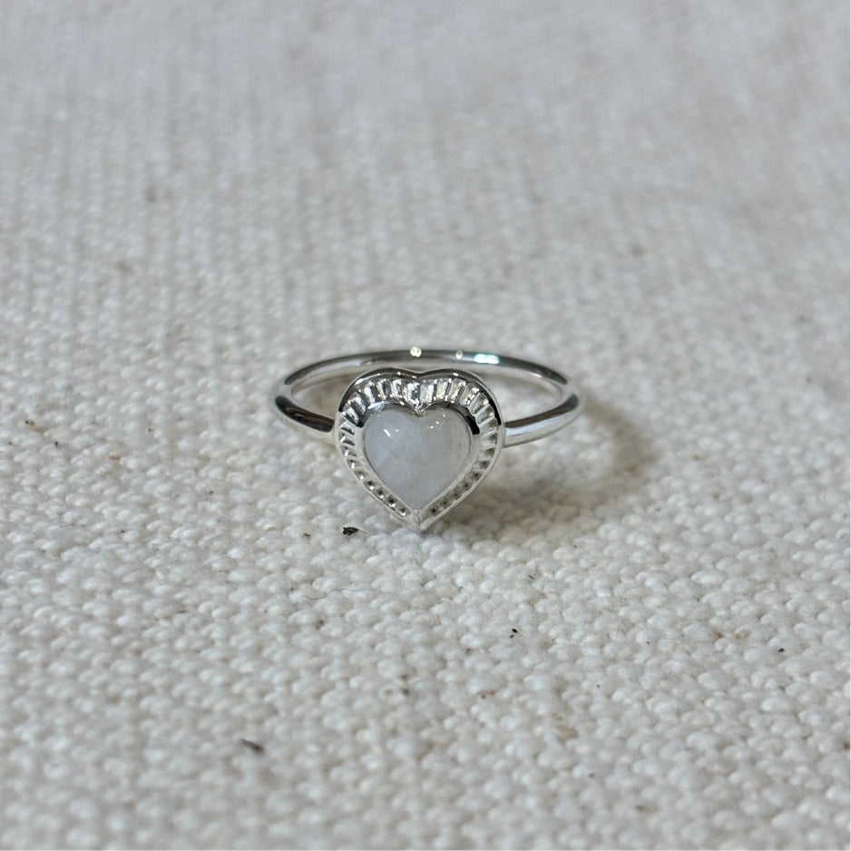 Sample - Silver Moonstone Heart Ring - Small