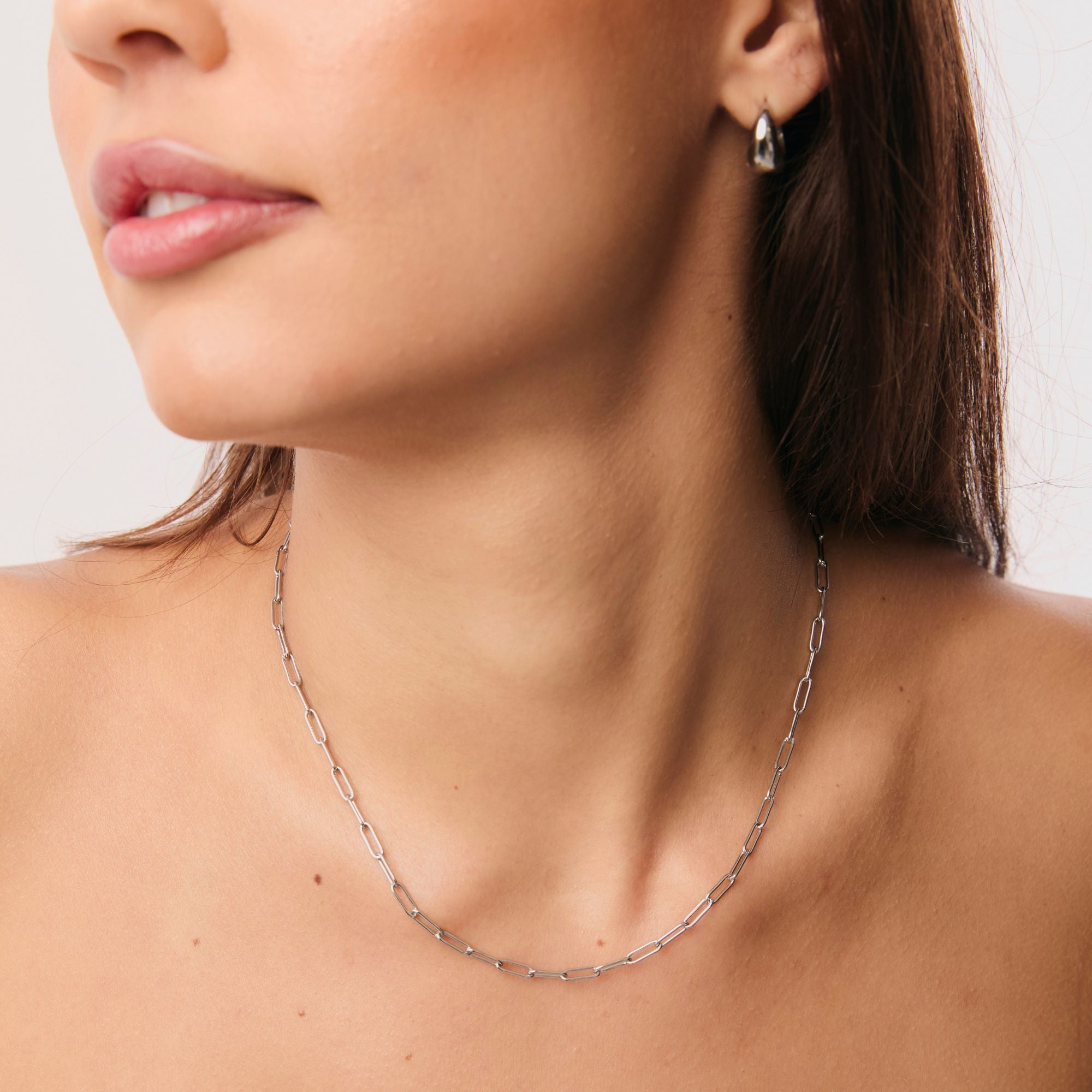 Silver Paperclip Necklace and Bracelet Set