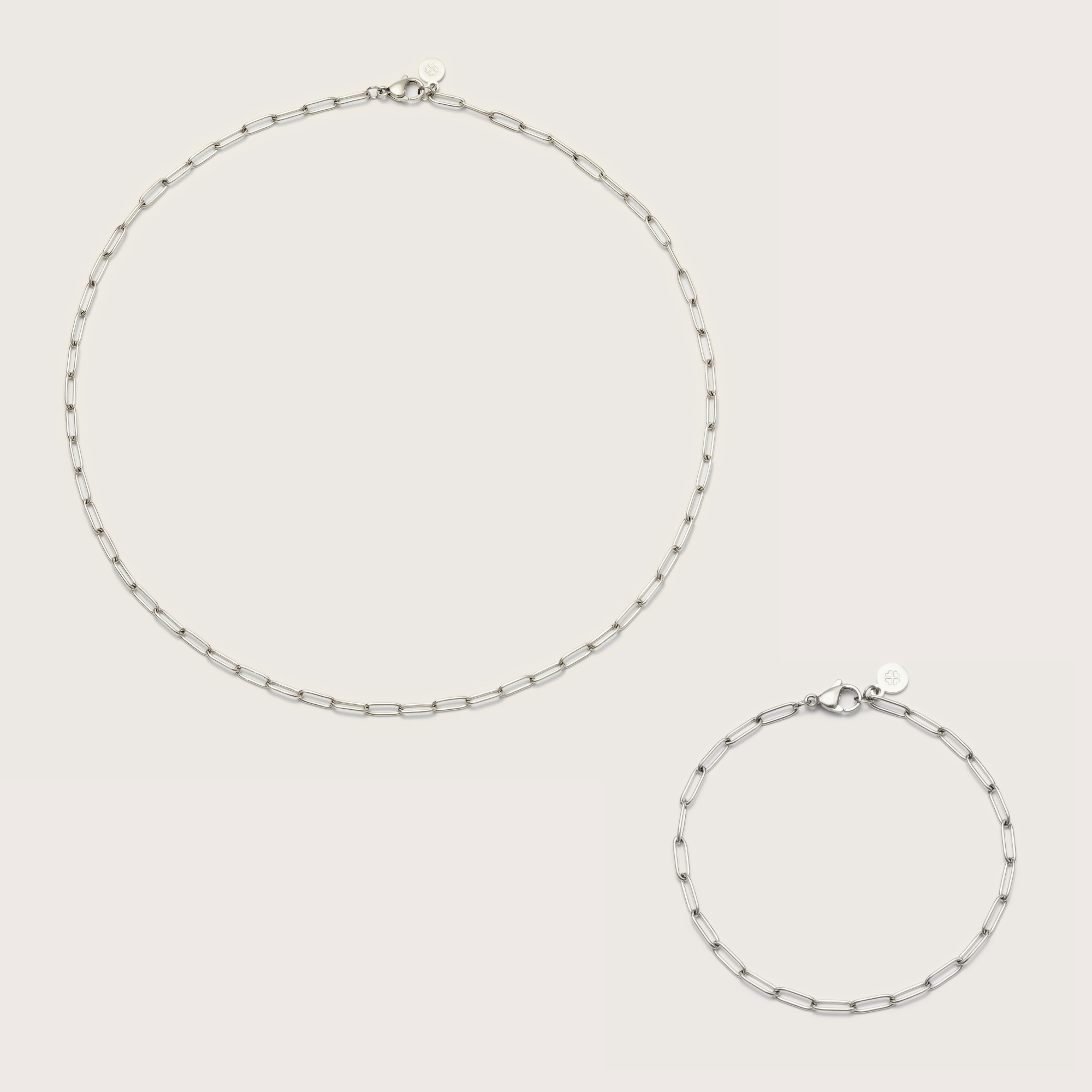 Silver Paperclip Necklace and Bracelet Set